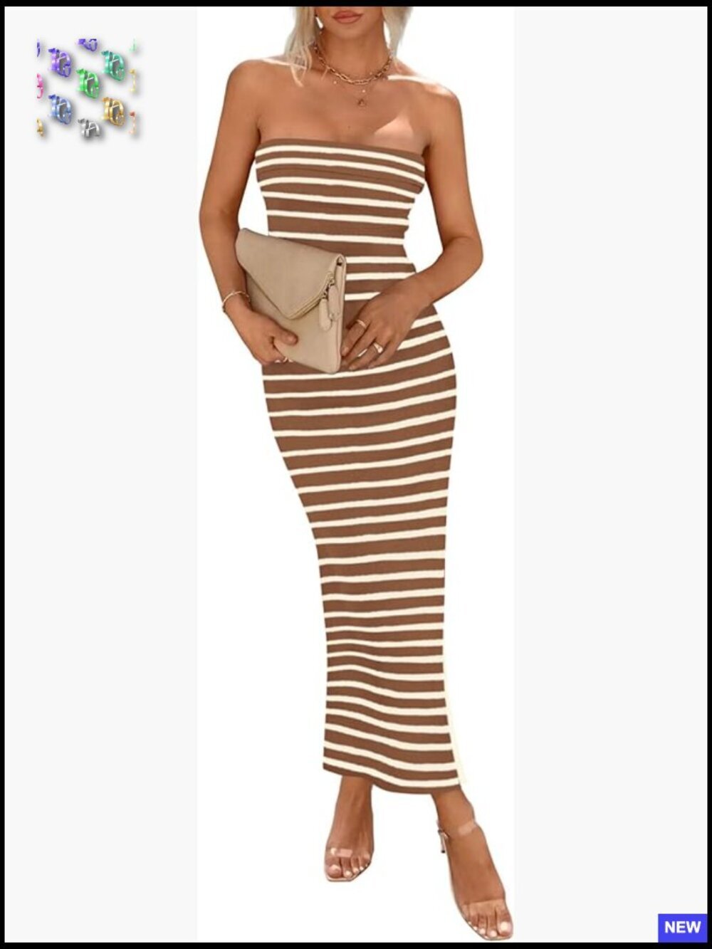 Strapless Ribbed Bodycon Maxi Dress Side Slit Summer Party Fitted Tube